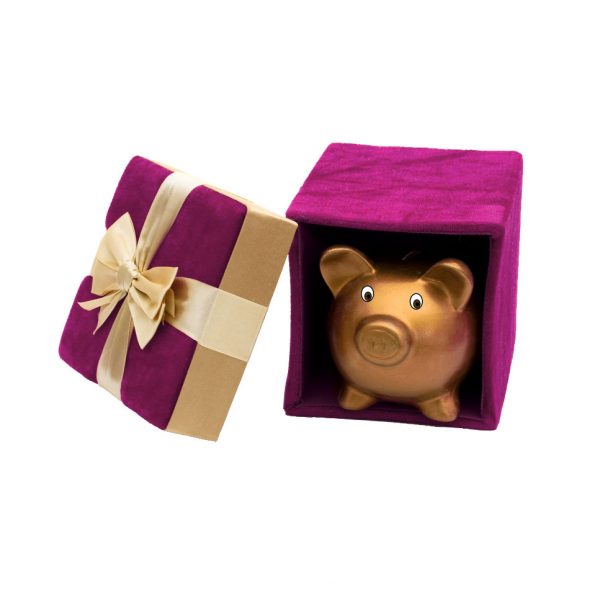 A piggybank coming out of gift box