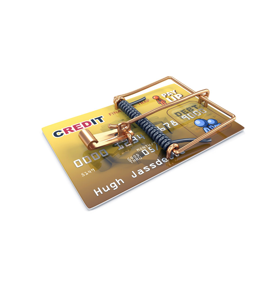 a picture of a credit card impersonating a mouse trap