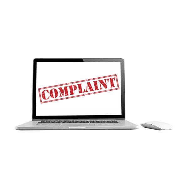 a picture of laptop with a complaint form