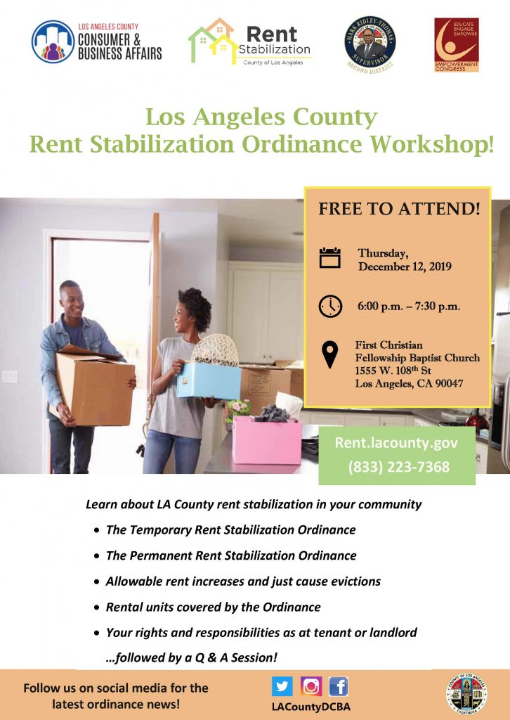 Flyer for Rent Stabilization Workshop