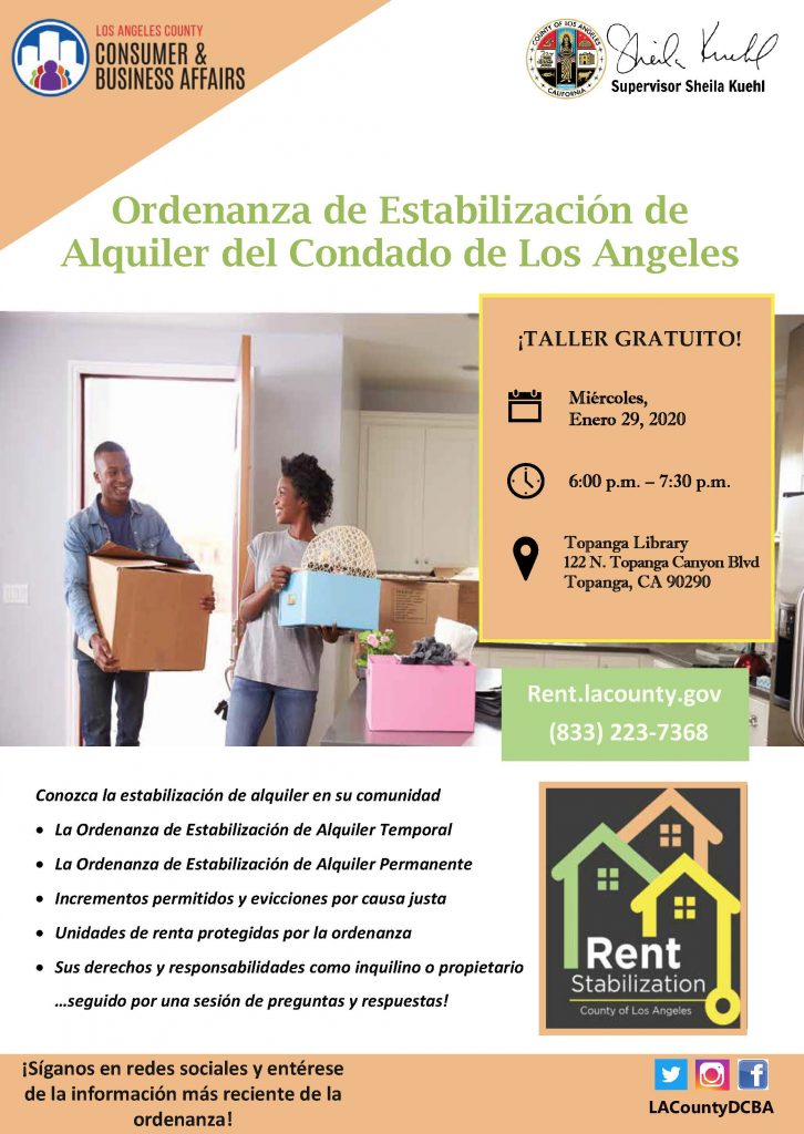 Rent Stabilization Ordinance Workshop - Topanga Library Flyer