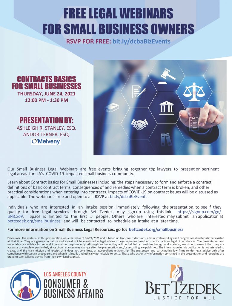 Legal webinar for small businesses on Thursday, June 24 at noon