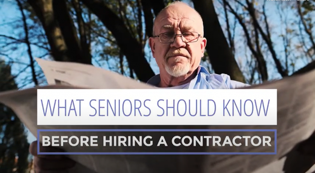Screenshot of CFPB hiring a contractor video with an older man reading a newspaper