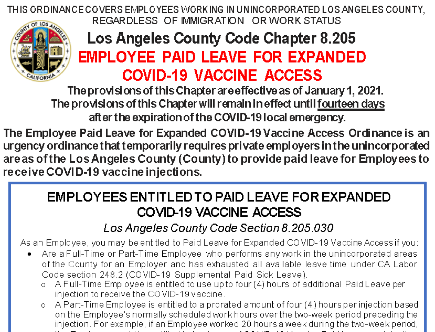 Portion of Vaccine Paid Leave required posting