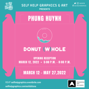 Donut (W)hole promo artwork with pink donut box and March 12 to May 27 exhibition dates