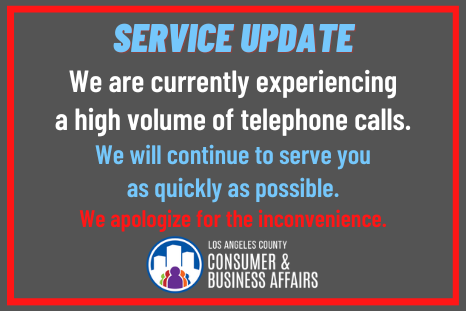 Service Update: We are currently experiencing a high volume of telephone calls. We will continue to serve you as quickly as possible. We apologize for the inconvenience.