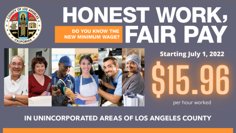 Minimum Wage in unincorporated LA County is now $15.96