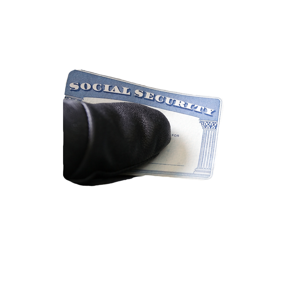 A gloved thumb over a social security card